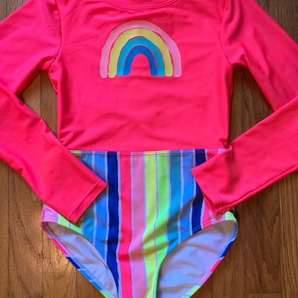 Cat & Jack long sleeve swim suit - one piece rash guard - zipper, rainbow - Picture 3 of 10
